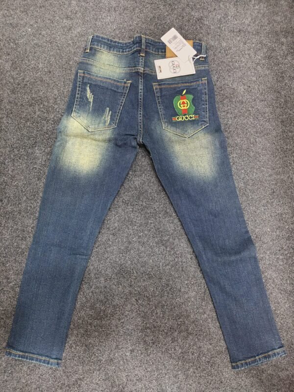 Men’s Vintage Blue Ripped Patch Regular Denim Jeans