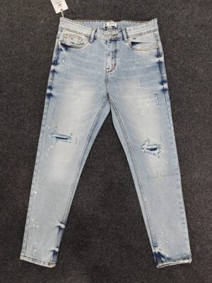 Men’s Paint Splash Distressed Sky Blue Jeans
