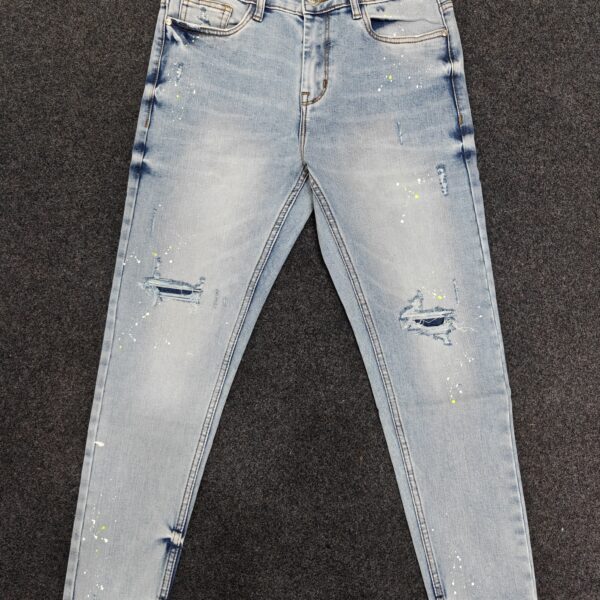Men’s Paint Splash Distressed Sky Blue Jeans
