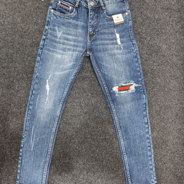 Men’s Vintage Blue Distressed Slim Denim Jeans