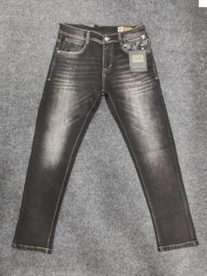 Men’s Monogram Pocket Black Washed Regular Denim Jeans