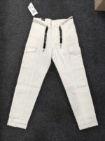 Men’s White Linen Utility Cargo Track Pant with Drawstring