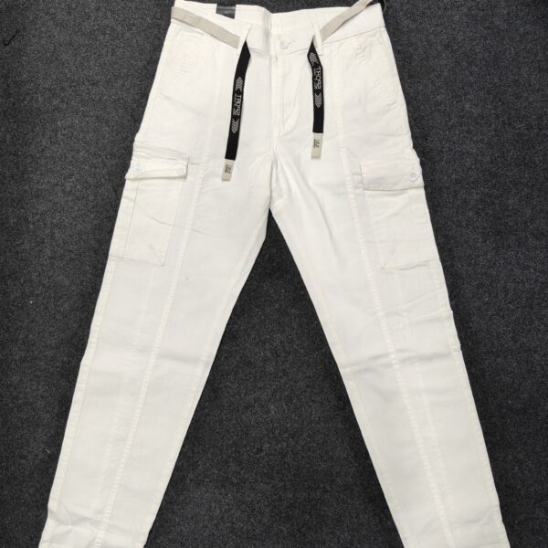 Men’s White Linen Utility Cargo Track Pant with Drawstring