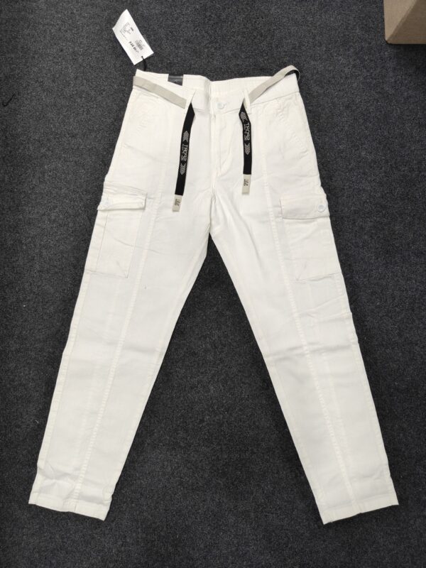 Men’s White Linen Utility Cargo Track Pant with Drawstring