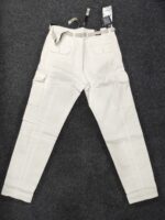 Men’s White Linen Utility Cargo Track Pant with Drawstring