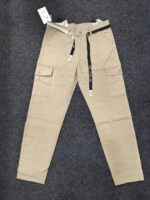Men’s Beige Linen Utility Cargo Track Pant with Drawstring