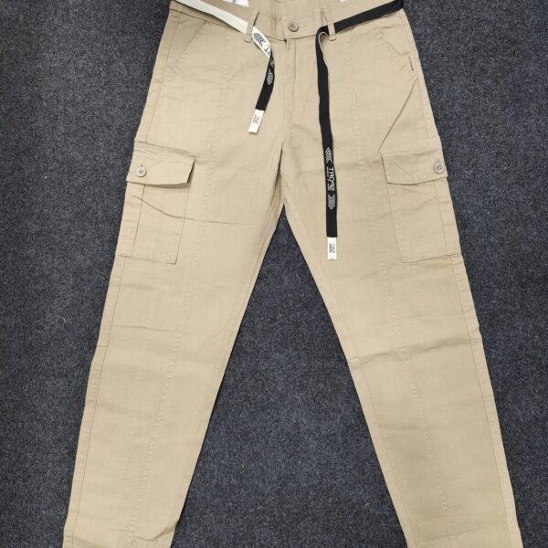 Men’s Beige Linen Utility Cargo Track Pant with Drawstring
