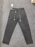 Men’s Black Linen Utility Cargo Track Pant with Drawstring