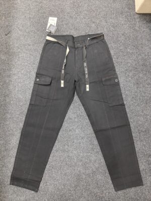 Men’s Black Linen Utility Cargo Track Pant with Drawstring