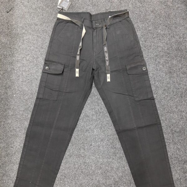 Men’s Black Linen Utility Cargo Track Pant with Drawstring