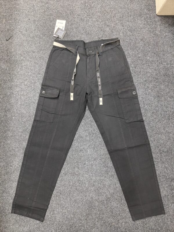 Men’s Black Linen Utility Cargo Track Pant with Drawstring