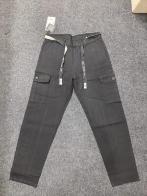 Men’s Black Linen Utility Cargo Track Pant with Drawstring