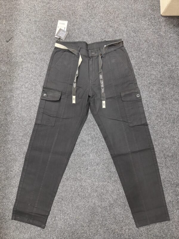 Men’s Black Linen Utility Cargo Track Pant with Drawstring
