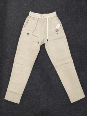 Men’s white Ribbed Drawstring Straight Fit Jogger Pants