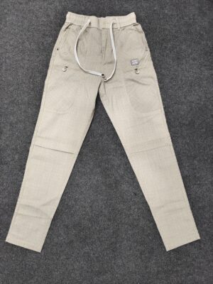 Men’s Beige Textured Drawstring Pocket Jogger Pants