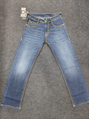 Men’s Blue Straight Fit Denim Jeans with Faded Wash