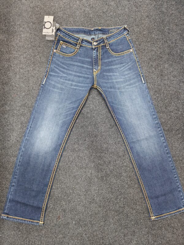 Men’s Blue Straight Fit Denim Jeans with Faded Wash
