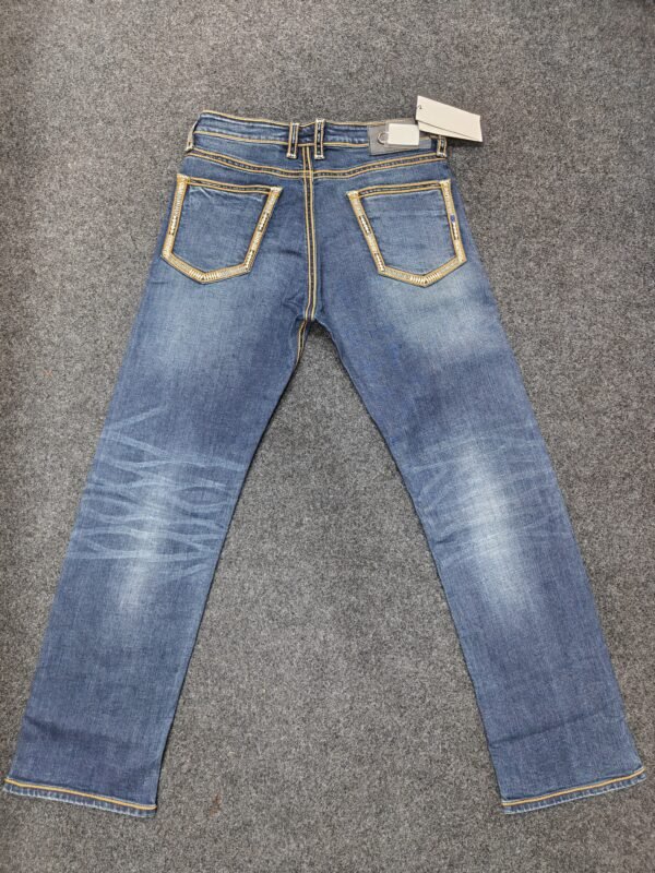Men’s Blue Straight Fit Denim Jeans with Faded Wash