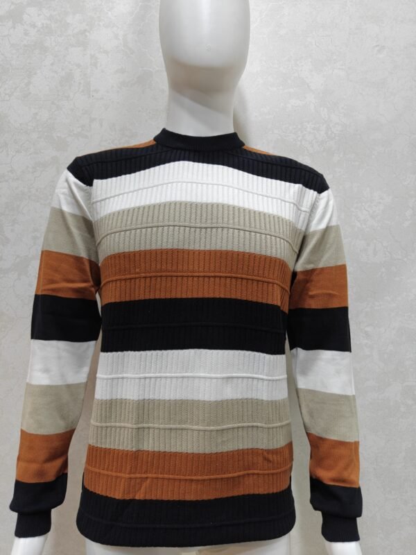 Men’s Full Sleeve Crew Neck Textured Knit T-Shirt - Multi color