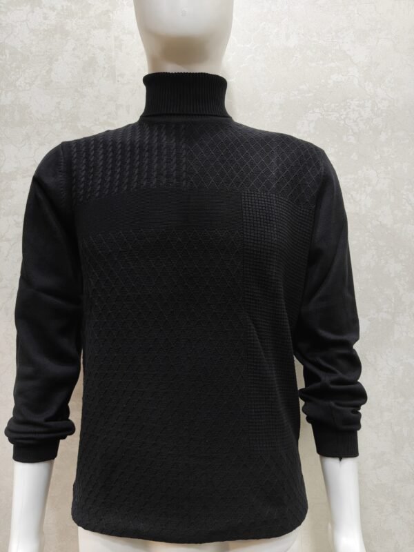 Men’s Textured High Neck Knit Sweater – Full Sleeve Pullover