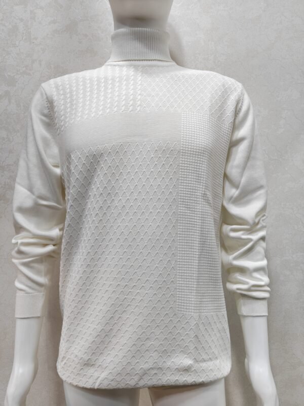 Men’s Textured High Neck Knit Sweater – Full Sleeve Pullover