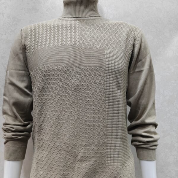 Men’s Textured High Neck Knit Sweater – Full Sleeve Pullover