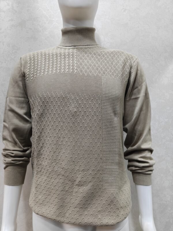 Men’s Textured High Neck Knit Sweater – Full Sleeve Pullover
