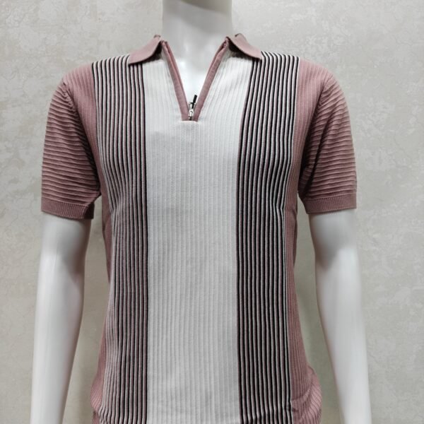 Men’s Pink Zip Polo Half Sleeve Tshirt