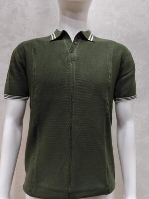 Men’s Olive Green Textured Polo Half Sleeve Tshirt
