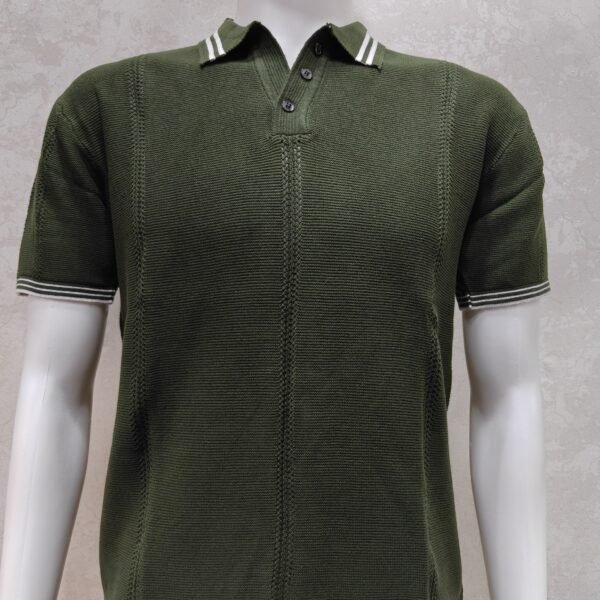 Men’s Olive Green Textured Polo Half Sleeve Tshirt