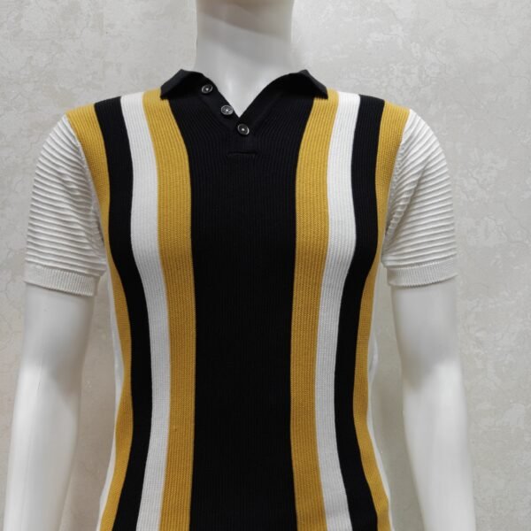Men’s Knitted Polo T-Shirt – Vertical Stripe Front