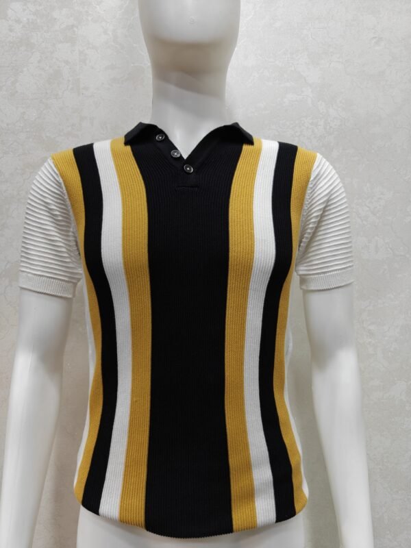 Men’s Knitted Polo T-Shirt – Vertical Stripe Front