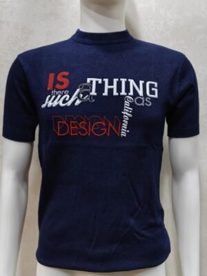 Men’s Navy Blue Knitted Mock Neck T-Shirt