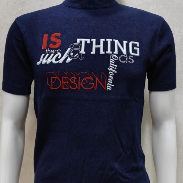 Men’s Navy Blue Knitted Mock Neck T-Shirt