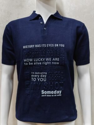 Men’s Navy Blue Polo T-Shirt – Motivational Typography Print