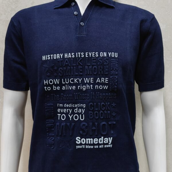 Men’s Navy Blue Polo T-Shirt – Motivational Typography Print