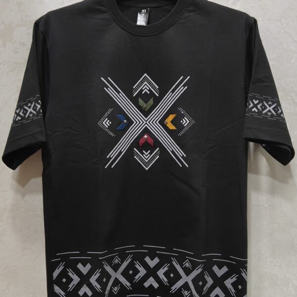 Geo-X Emblem Border Tee – Crew Neck Half Sleeve T-Shirt