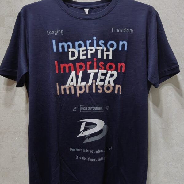 “Imprison Depth Alter” Typography Tee – Navy Round Neck