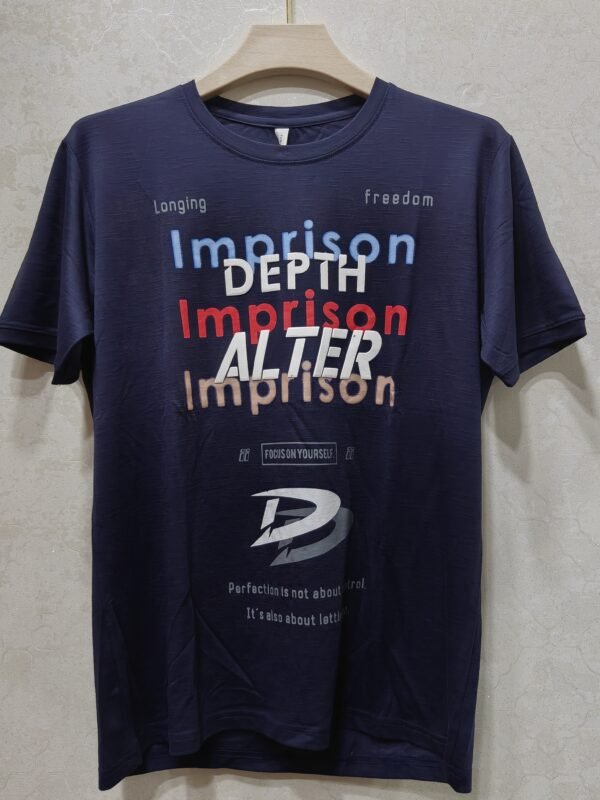 “Imprison Depth Alter” Typography Tee – Navy Round Neck