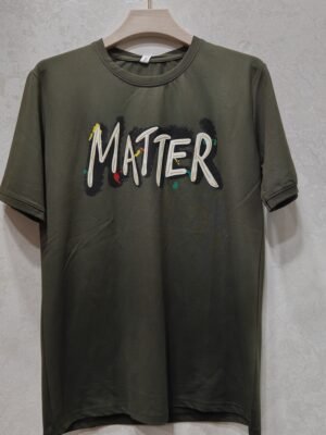 “MATTER” Paint-Splash Script Tee – Olive Green