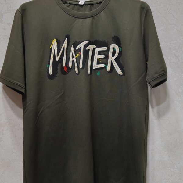 “MATTER” Paint-Splash Script Tee – Olive Green