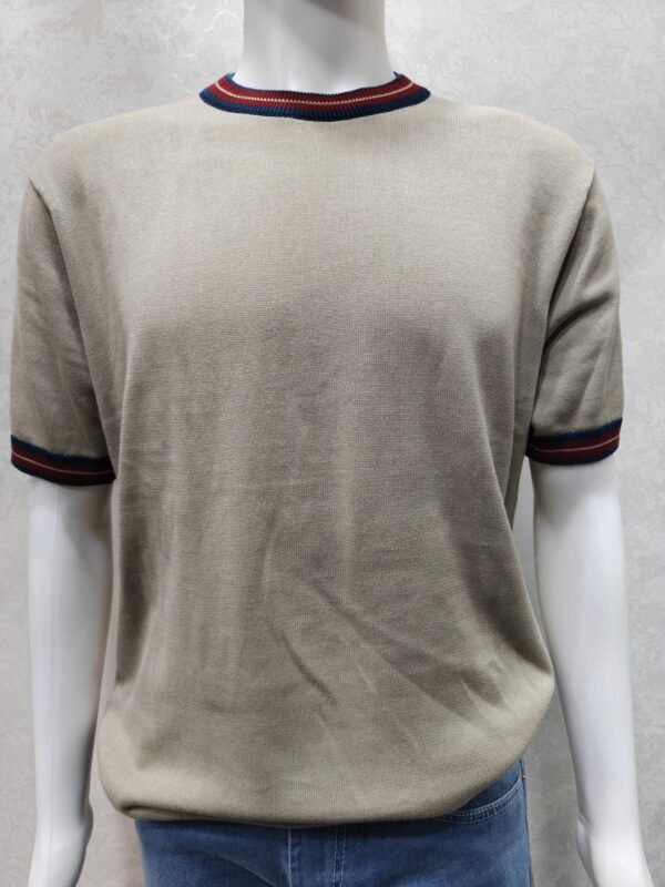 Rib-Stripe Collar Knit Tee