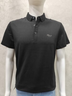 Classic Solid Polo T-Shirt - Minimal Chest Embroidery (Black)