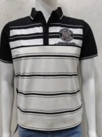 Collar T-Shirt – Black & White Stripe Panel