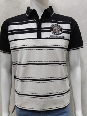 Collar T-Shirt – Black & White Stripe Panel