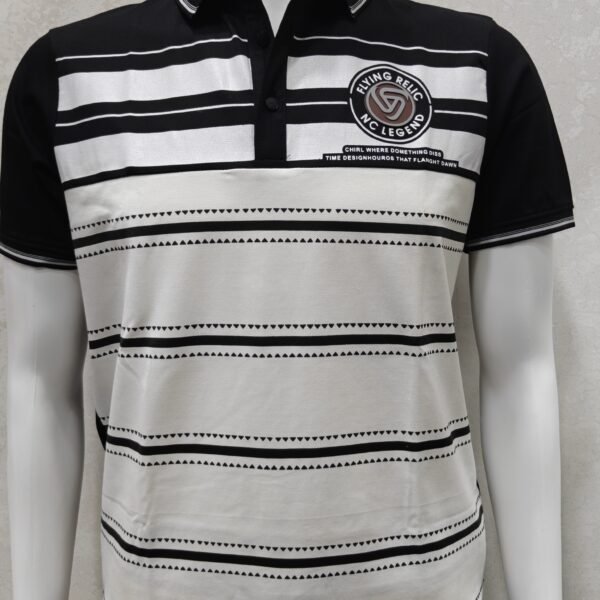 Collar T-Shirt – Black & White Stripe Panel