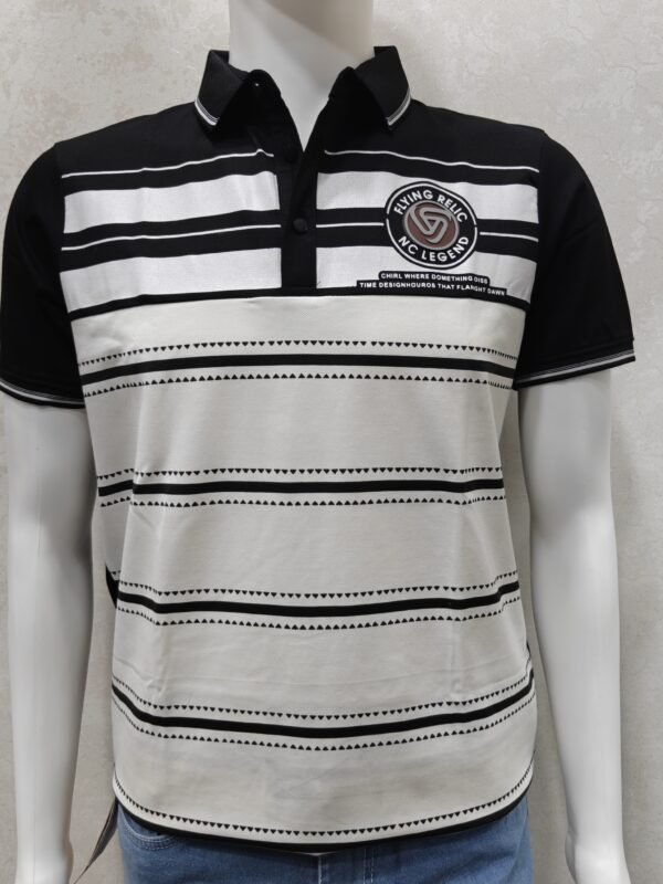 Collar T-Shirt – Black & White Stripe Panel