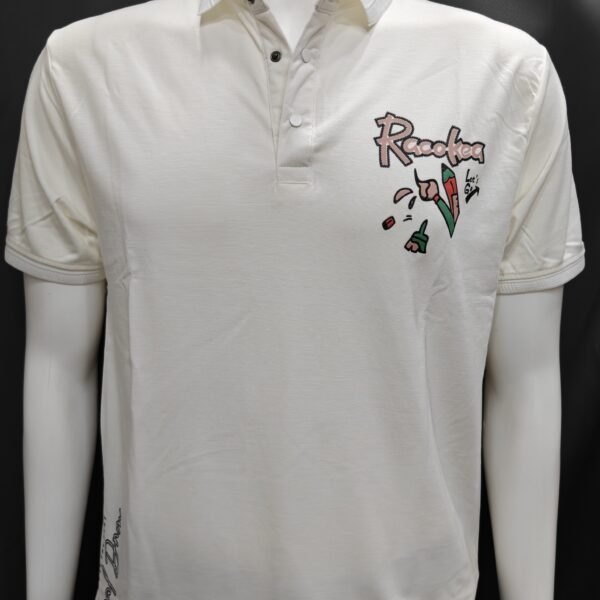 “Racokea Let’s Go” Off‑White Graphic Polo T‑Shirt 