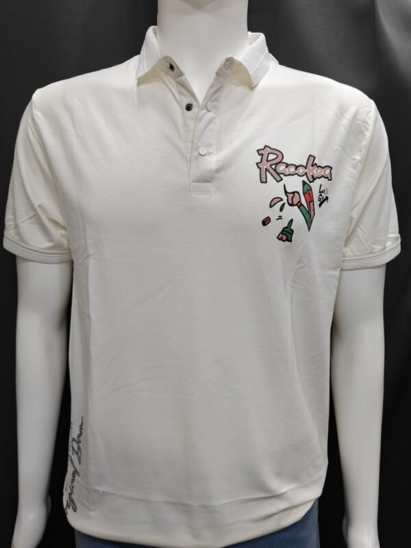 “Racokea Let’s Go” Off‑White Graphic Polo T‑Shirt 
