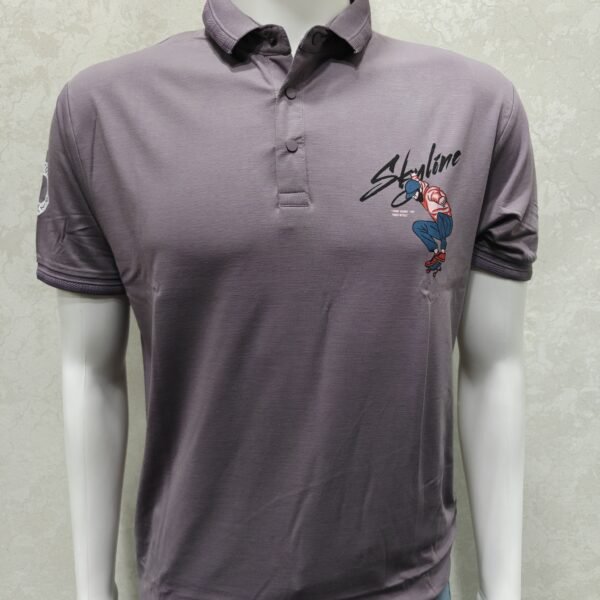 “Skyline Rider” Slate‑Grey Graphic Polo